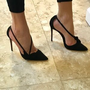 aquazzura parisienne bow suede pumps